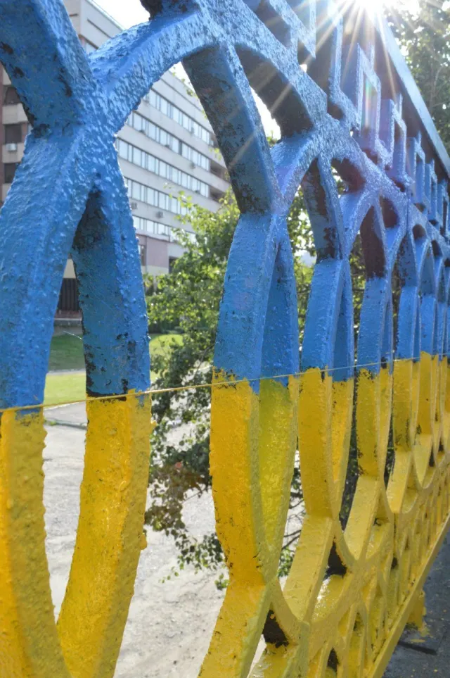 Іванофранківці розфарбували автомобільний міст на вулиці Незалежності в синьо-жовті кольори (Фоторепортаж) — фото 6
